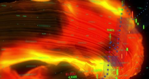visualizing the convergence of fiery energy and complex digital data, showcasing innovation and digital transformation. perfect for illustrating articles on technology advances, data revolution, or futuristic concepts in digital media.