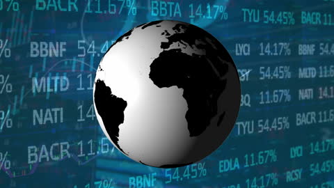 Digital Globe Surrounded by Financial Data Display