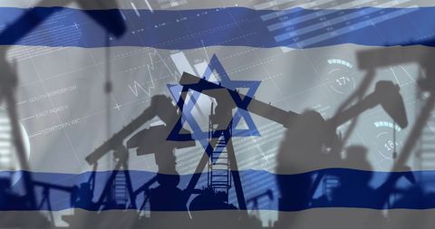 Oil Rigs and Financial Data Overlaying Israel Flag