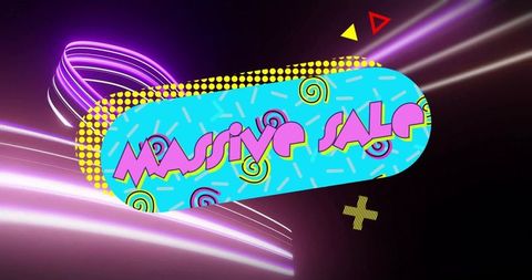 Neon Retro Massive Sale Banner Cyan Capsule Memphis Style Futuristic Promo Graphic Vibrant