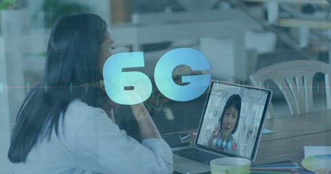 6G Concept with Businesswoman on Creative Video Call