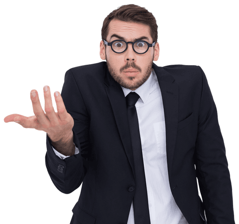 Transparent Businessman with Skeptical Gesture in black suit and glasses - Download Free Stock Videos Pikwizard.com