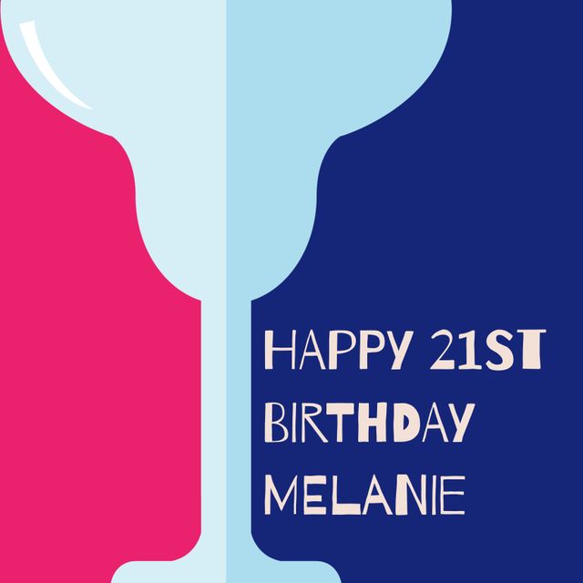 Perfect for creating personalized birthday cards, social media posts, and invitations for a 21st birthday. The vivid colors and wine glass graphic emphasize the celebratory nature and are suitable for both digital and print use.