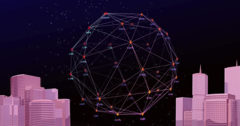 digital network sphere above futuristic cityscape - Download Free Stock Images Pikwizard.com
