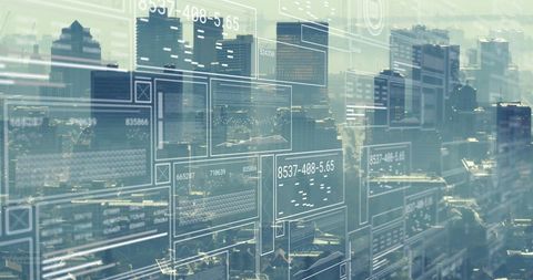 Cityscape Overlaid with Data Processing Interface - Download Free Stock Images Pikwizard.com
