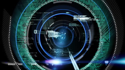 Futuristic Digital Display with Circuitry and Data Flow