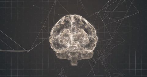 Digital brain on grid background illustrating abstract network connections