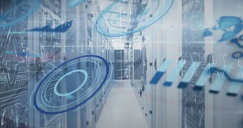 Digital Interface with Data Analysis Over Technological Server Room - Download Free Stock Images Pikwizard.com