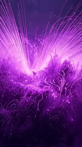 Pulsing violet core emitting plasma filaments and sparks, rising energy in vertical video