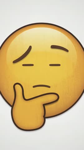 Vertical video showing thinking face emoji pondering with hand on chin on white canvas