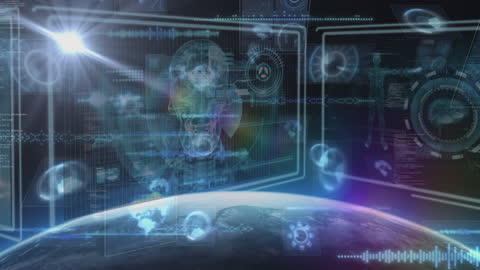 Futuristic Digital Interface with Virtual Data Panels