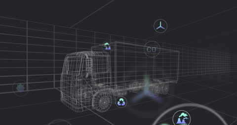 Futuristic 3D Grid with Eco-Friendly Vehicle Concepts