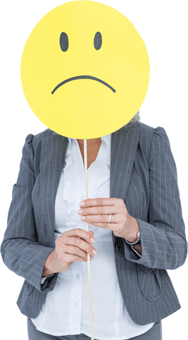 businesswoman holding sad smiley face sign with transparent background - Download Free Stock Videos Pikwizard.com