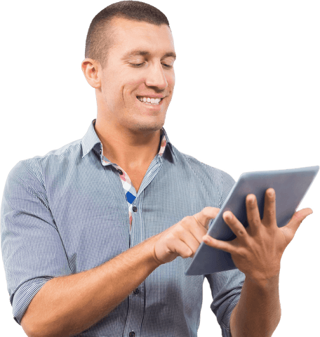 Smiling Professional Using Tablet on Transparent Background - Download Free Stock Videos Pikwizard.com