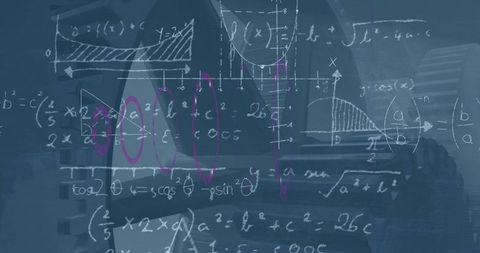 Researcher analyzing mathematical equations on glass whiteboard