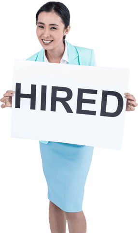 businesswoman holding transparent hired sign with confidence - Download Free Stock Videos Pikwizard.com