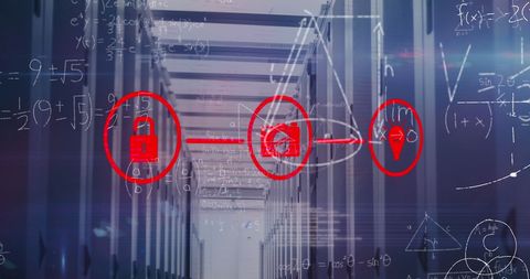 Digital Icons Overlaying Data Servers with Mathematical Formulas - Download Free Stock Images Pikwizard.com