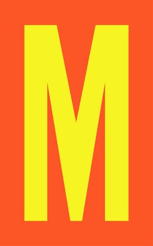 Bold yellow m on transparent background chevron bookmark style