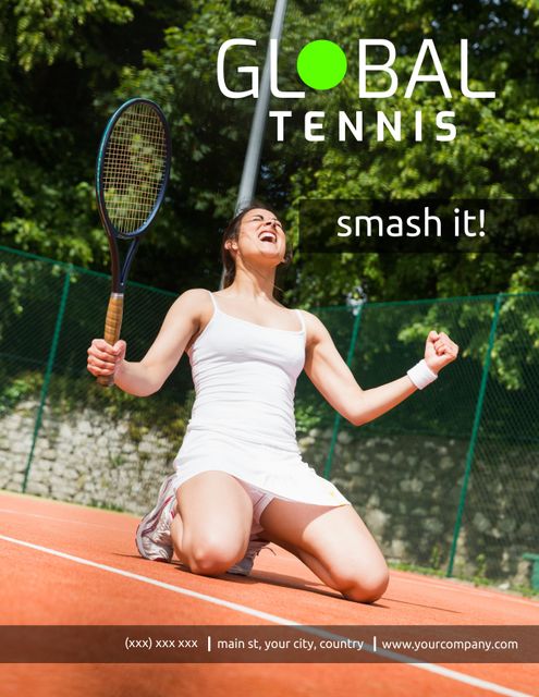 Triumphant Female Tennis Player Celebrating Victory on Court - Download Free Stock Templates Pikwizard.com