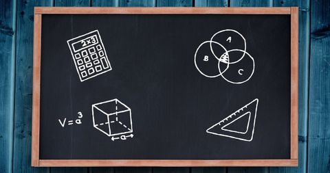 Chalkboard mathematical illustrations with symbols and diagrams