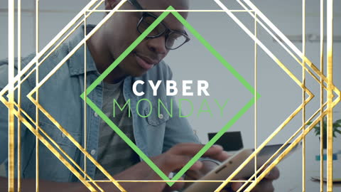 Cyber Monday Shopping with African American Man Using Tablet