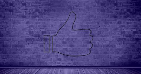 Outline Thumbs Up Icon on Purple Brick Wall - Download Free Stock Images Pikwizard.com