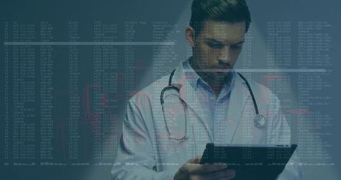Doctor integrating technology focused on digital healthcare data innovations