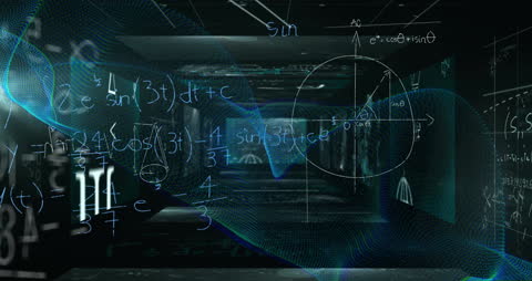 Mathematical Equations Animated in Digital Interface Background