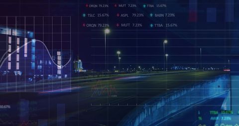 Digital Financial Data Overlay on Urban Night Cityscape - Download Free Stock Images Pikwizard.com
