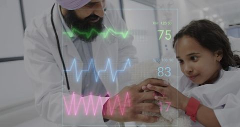 Innovative healthcare: doctor analyzing digital heart monitoring data