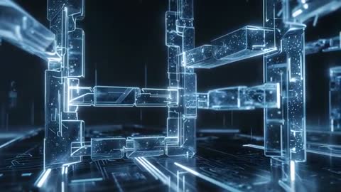 Futuristic Cyber Grid with Glowing Digital Prisms in Cyberspace