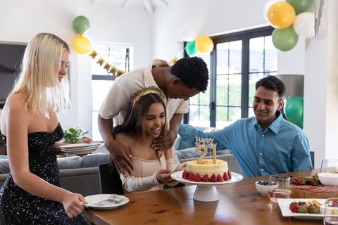 Diverse Friendship Celebrating 21st Birthday At Home