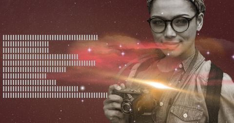 Innovative Portrait of Photographer Blending in Cosmic Universe