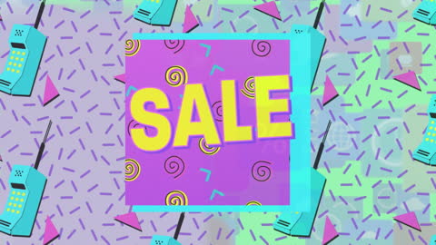 Colorful Retro Sale Banner with Abstract 90s Pattern