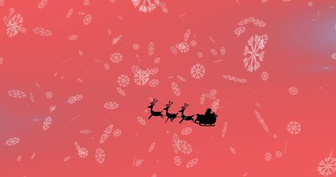 Santa's Sleigh and Reindeer on Red Festive Background