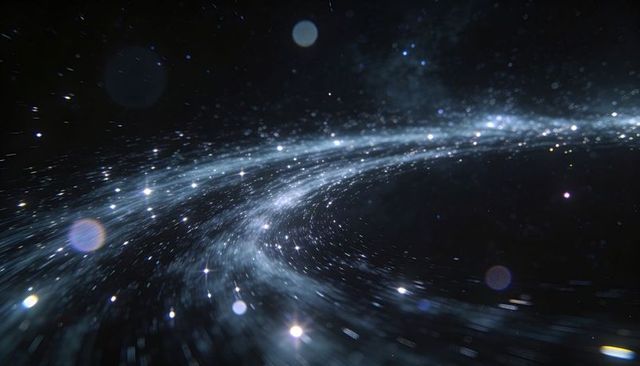Curving Luminous Spiral Stream Sweeping Through Deep Space with Starfield Motion