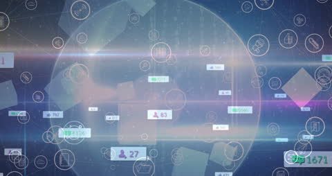 Digital Network of Data Icons and Numbers Overlay