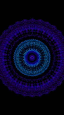 Vertical kaleidoscope mandala pulsing and rotating in blue void hypnotic loop for meditation
