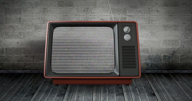 Vintage TV with Static on Screen Against Brick Wall - Download Free Stock Images Pikwizard.com