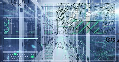 Futuristic Data Interface with Mathematical Equations in Server Room - Download Free Stock Images Pikwizard.com