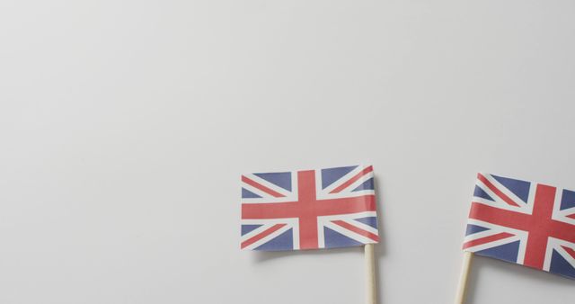 Image of flags of great britain lying on white background. nationality, state symbols, patriotism and independence concept.