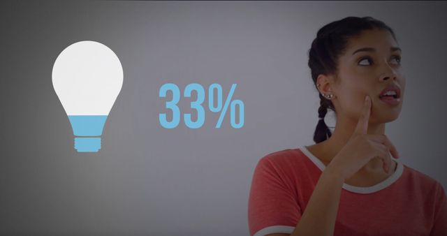 Woman Contemplating Percentage and Lightbulb Icon - Download Free Stock Images Pikwizard.com