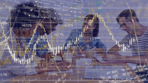 Animated Data Over Diverse Business Team in Office