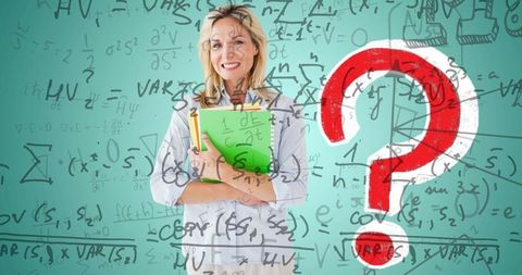 Caucasian female teacher confidently facing math challenges