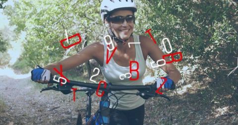 Woman Cycling Through Forest Trail Adventure