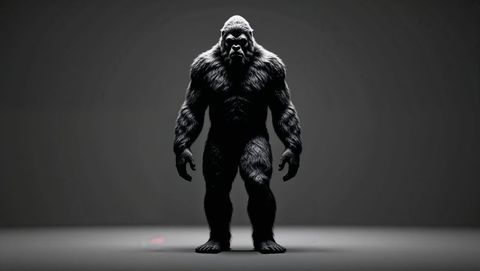 Ai generated muscular ape-like creature sculpture in dark studio
