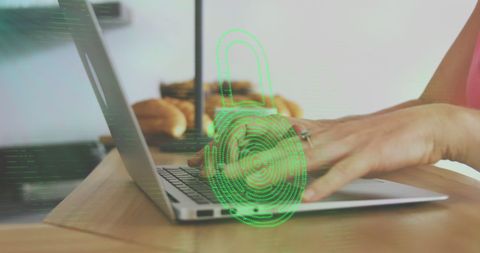 Biometric Security Concept with Woman Using Laptop