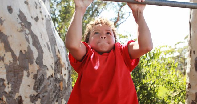 Determined Child on Jungle Gym, Outdoor Activity - Download Free Stock Images Pikwizard.com