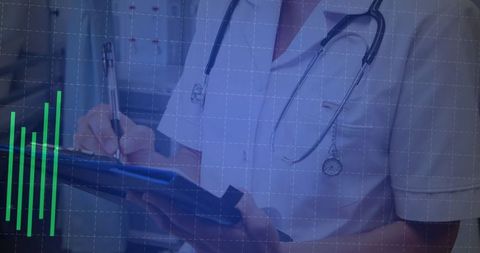 Healthcare Professional Recording Data with Modern Technology Overlay