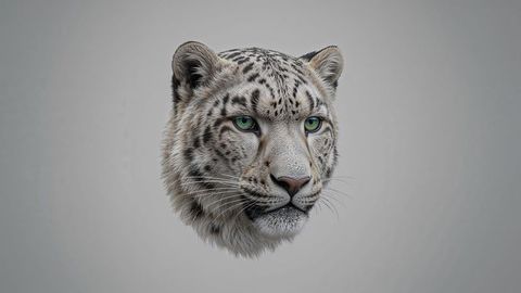 Majestic snow leopard head on grey background